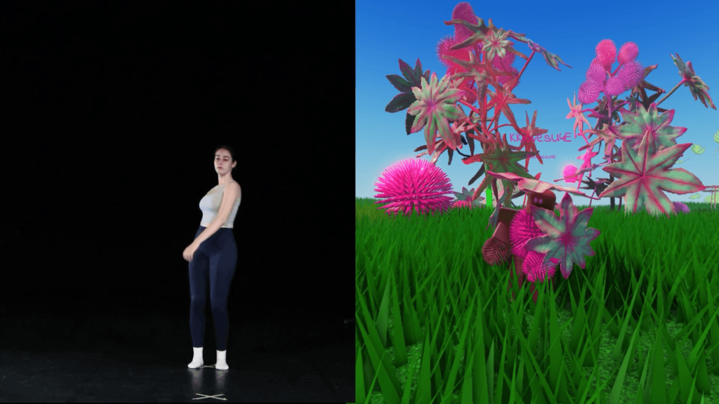 Immagine di preproduction: danzatrice che interagisce con MoCap per Toxic garden