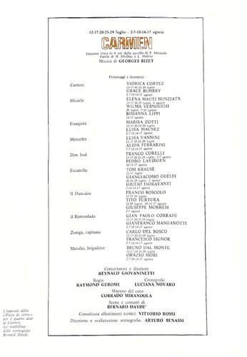 Programma di sala di Carmen, La forza del destino e Turandot, Arena di Verona, 1975