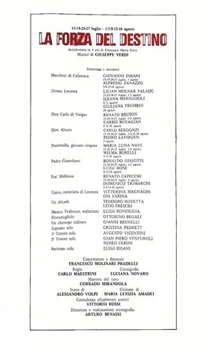 Programma di sala di Carmen, La forza del destino e Turandot, Arena di Verona, 1975