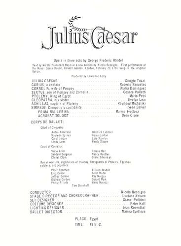 Programma di sala dell’opera Julius Caesar, Music Hall, Kansas City, 1965