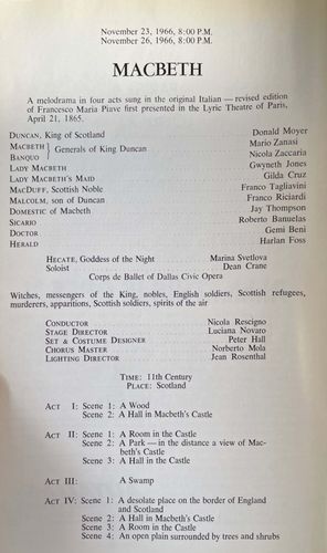 Programma di sala dell’opera Macbeth, Dallas Civic Opera, 1966