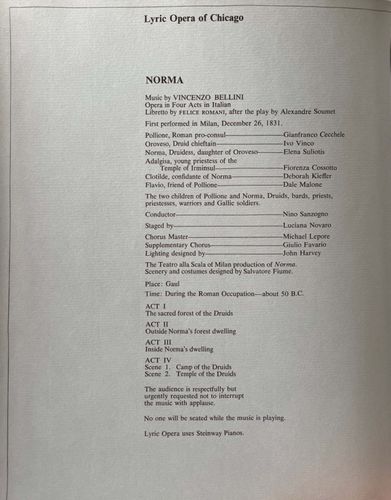 Programma di sala dell’opera Norma, Lyric Opera of Chicago, 1968