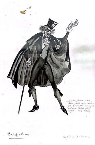 Il figurino del costume del personaggio Coppelius nel balletto Coppélia