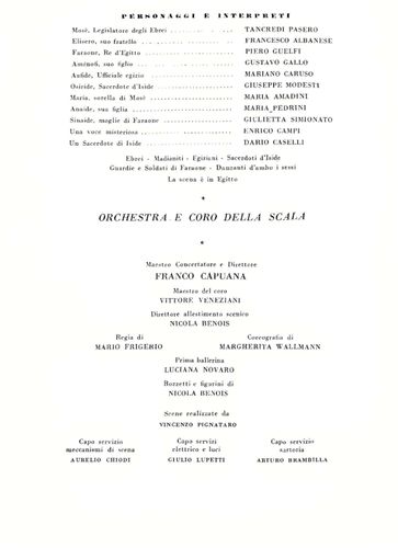 Programma di sala di Mosè, Teatro alla Scala, 1949-50