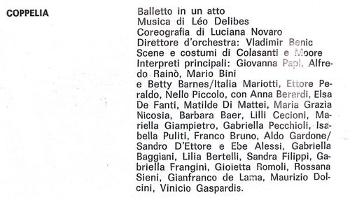 Locandina del balletto Coppélia, Teatro Comunale di Firenze, 1973-1974