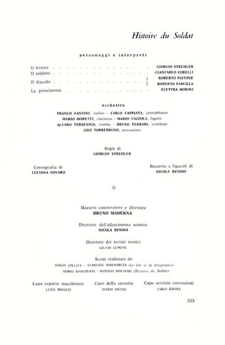 Programma di sala dei balletti Lo zar si fa fotografare e Histoire du soldat, Teatro alla Scala, 1962