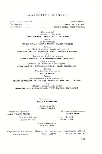 Programma di sala del balletto Il vagabondo azzurro, Teatro alla Scala, 1956-57