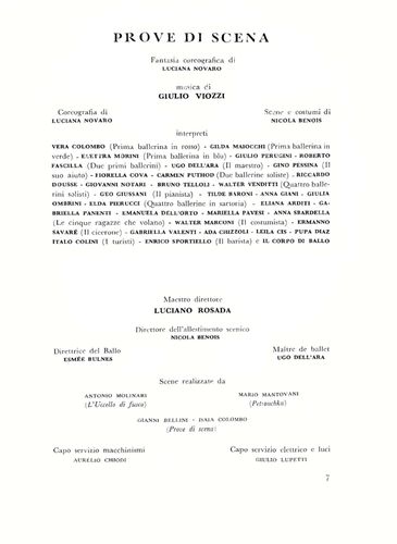 Programma di sala del balletto Prove di scena, Teatro alla Scala, 1957-58