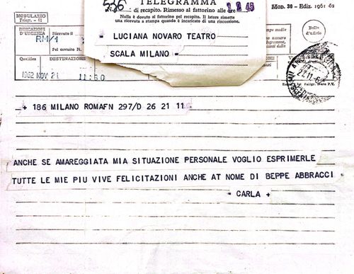 Auguri di Carla Fracci e Beppe Menegatti, 21 novembre 1962